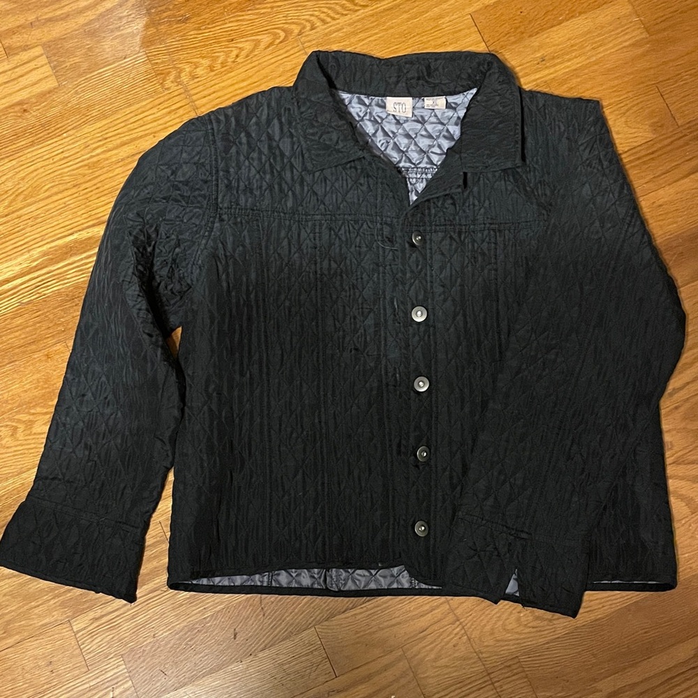 Black Quilted Button-Up Jacket